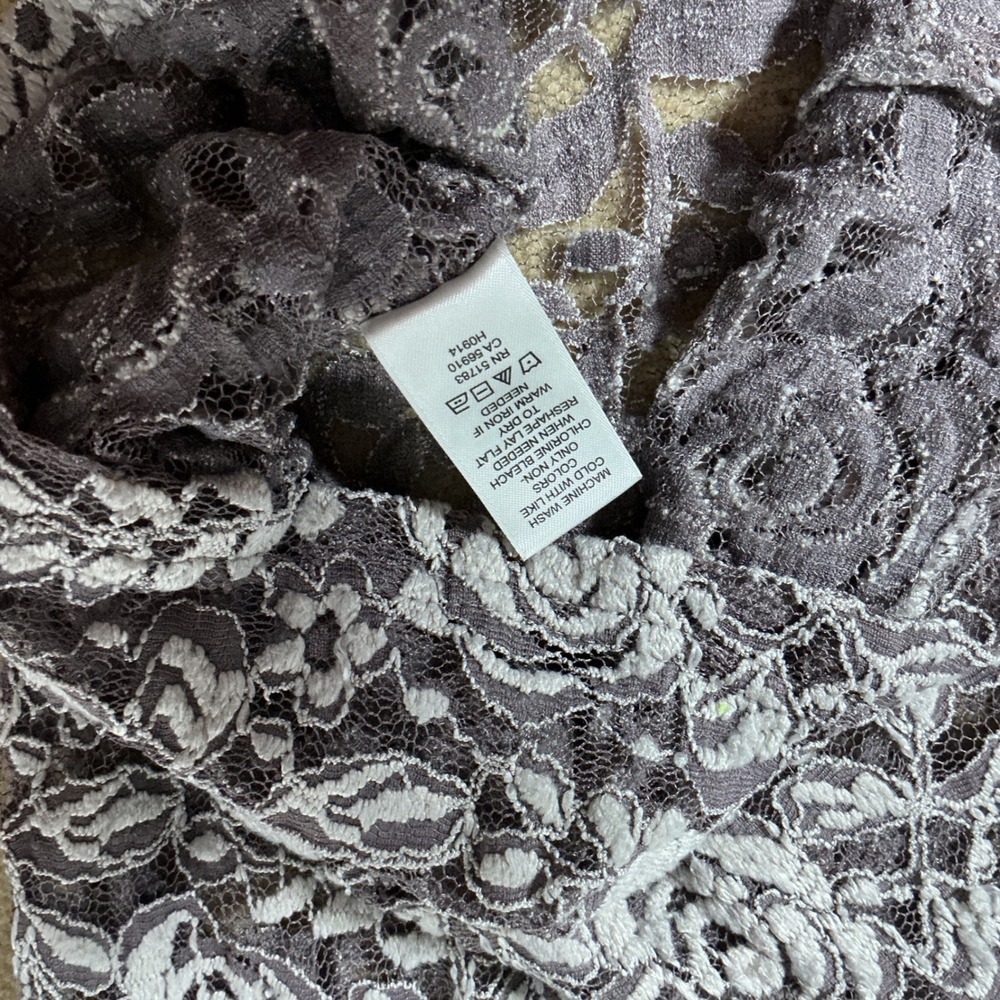 Maurices Floral Lace Sheer Top Womens S Purple Gray Long Sleeve Layering - Picture 5 of 7